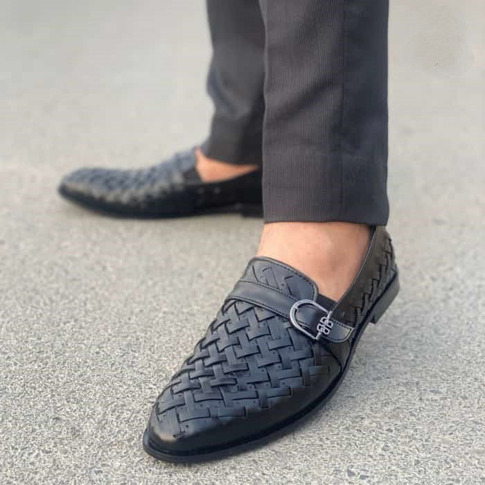 Hedgez Handmade Woven Black Formel Shoe-9257