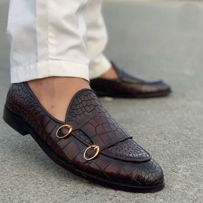 Hedgez Pure Leather Handmade Croc Monk Formel Shoe-121