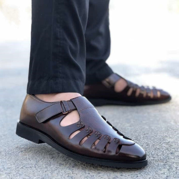 Hedgez Premium Leather Handmade Devon Brown Sandal-321