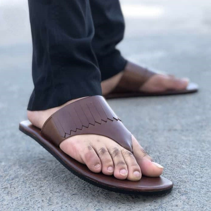 Hedgez Pure Leather Handmade King Brown Slipper-CH22