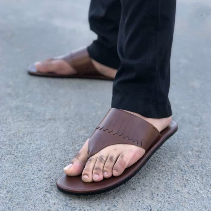 Hedgez Pure Leather Handmade King Brown Slipper-CH22