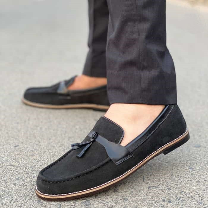 Hedgez Pure Leather Handmade Casual Suede Black-146