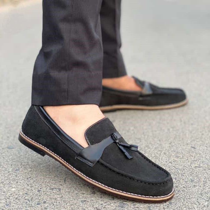 Hedgez Premium Leather Handmade Suede Black Loafer  146